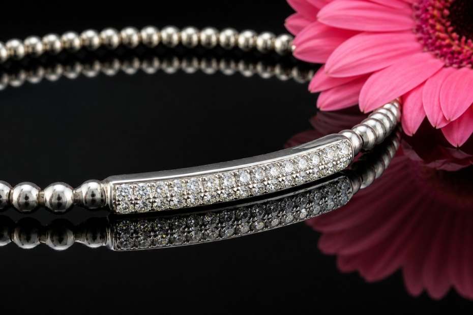 Stretch Armband Kugelarmband flexibel mit Diamanten in 750er Weißgold 