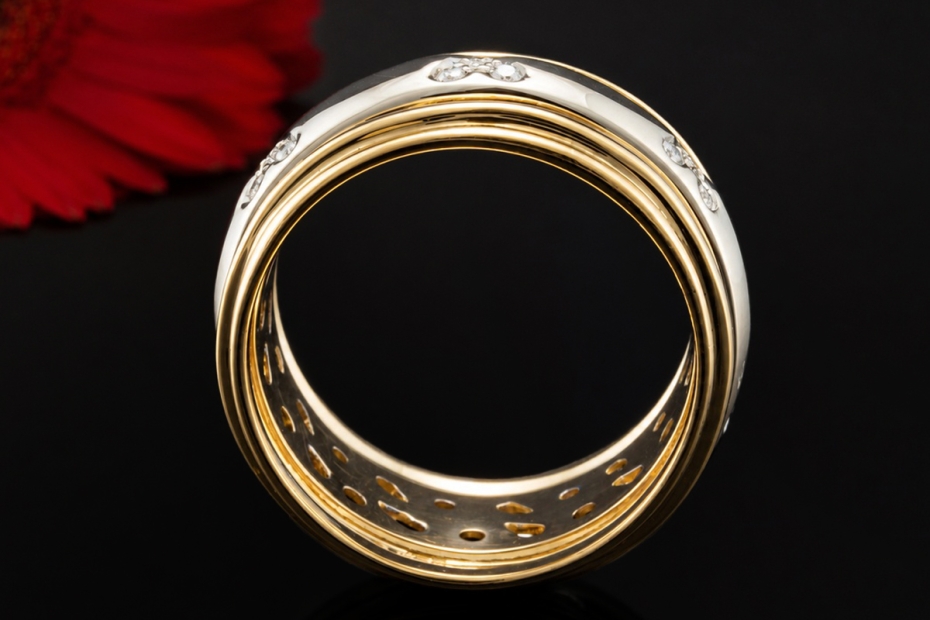Wempe Ring Drehring mit Diamant Herzen in Weißgold Gelbgold 750 Bicolor 