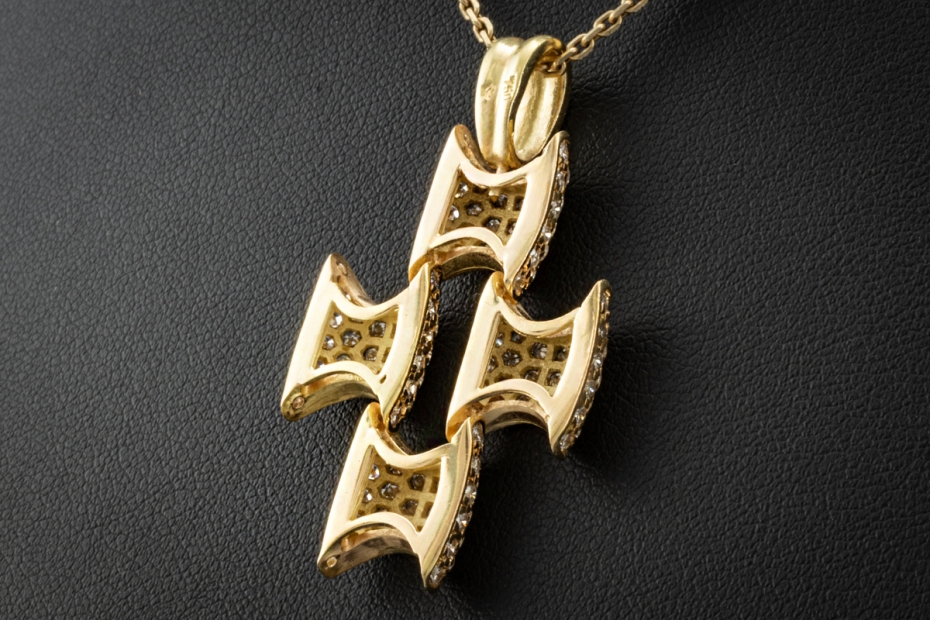 Victor Mayer Anhänger im Kreuz Design mit Diamanten in 750er Gelbgold 