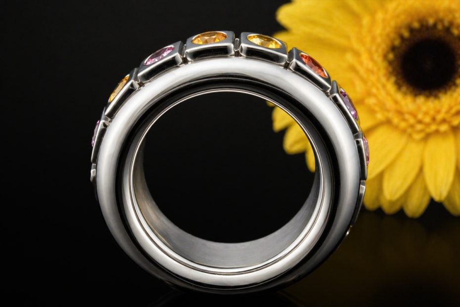 Odenwald Eternity Drehring Tango mit bunten Saphiren Massiv Weißgold 750 