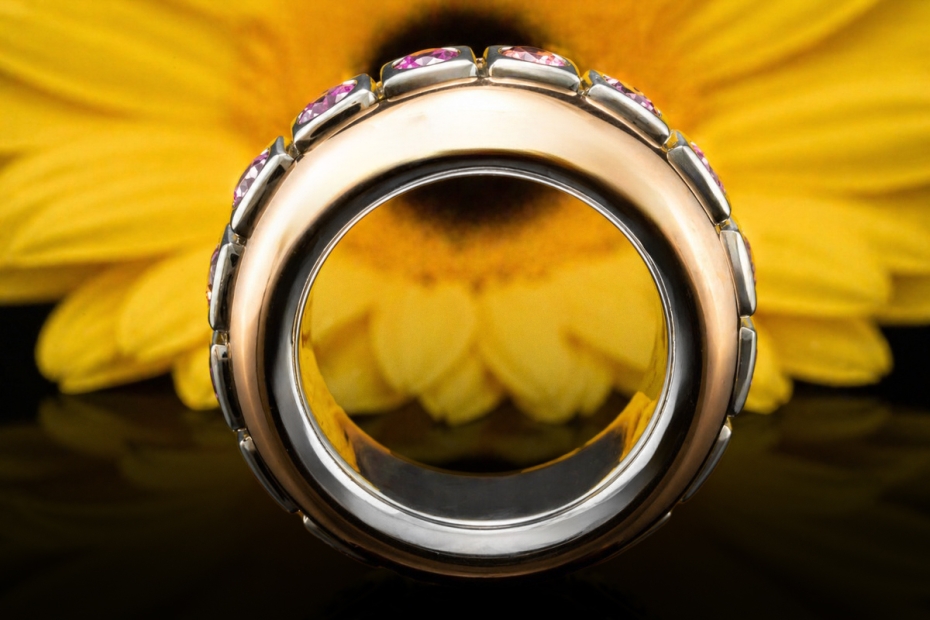 Odenwald Eternity Drehring Tango mit bunten Saphiren Massiv Roségold 750 