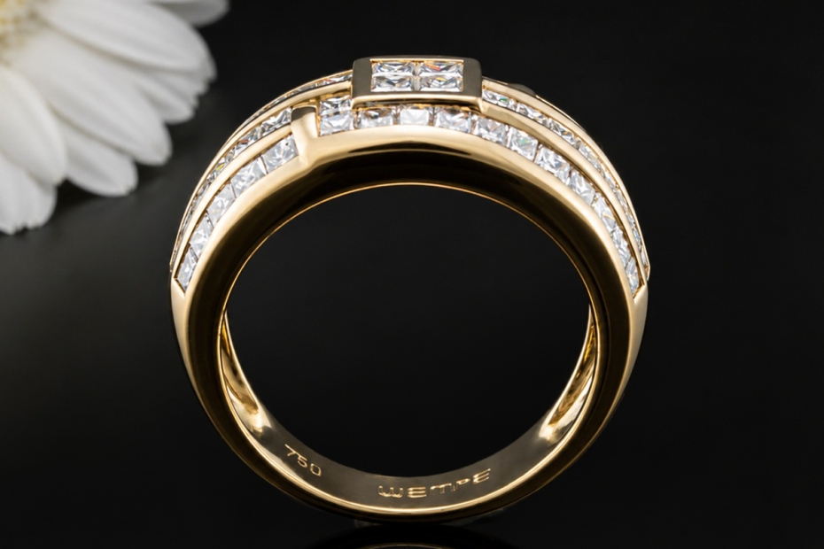 Wempe Ring Architektonisches Design mit Carré Diamanten in Gelbgold 750 