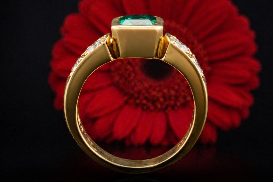 Klassischer Ring mit farbintensivem Smaragd und Diamanten in 750er Gold 