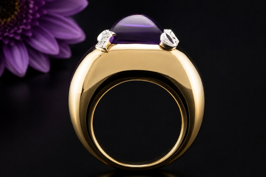 Dior Cocktailring mit Amethyst und Diamanten Massiv in 750er Gelbgold 