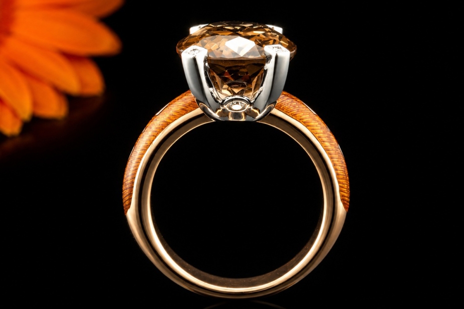 Victor Mayer Ring Cocktailring Rauchquarz und Diamanten in Gelbgold 750 