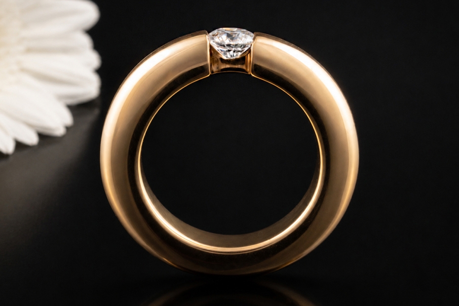 Massiver Solitär Ring Spannring mit Diamant 0,52 Carat in 750er Roségold 