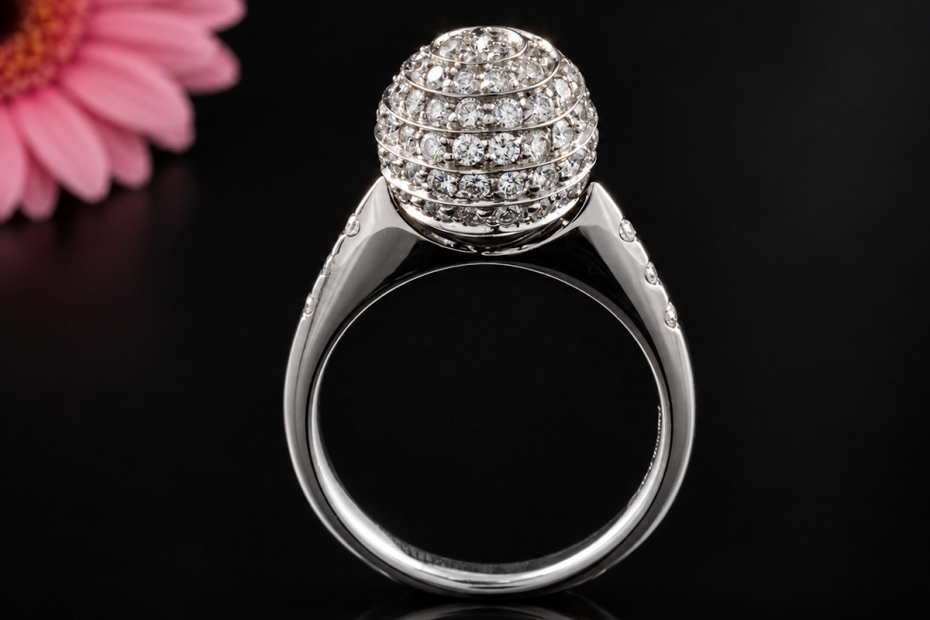 Designer Ring Kugel mit Diamanten in 750er Weißgold Goldschmiedearbeit 