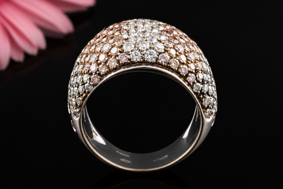 Massiver Designer Ring mit farbigem Diamant-Pavé in Weißgold 750 Arbeit 