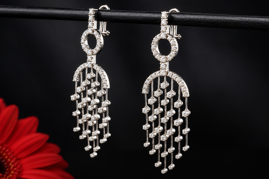 Lange Chandelier Ohrringe mit Diamanten Weißgold 750 Goldschmiedearbeit 