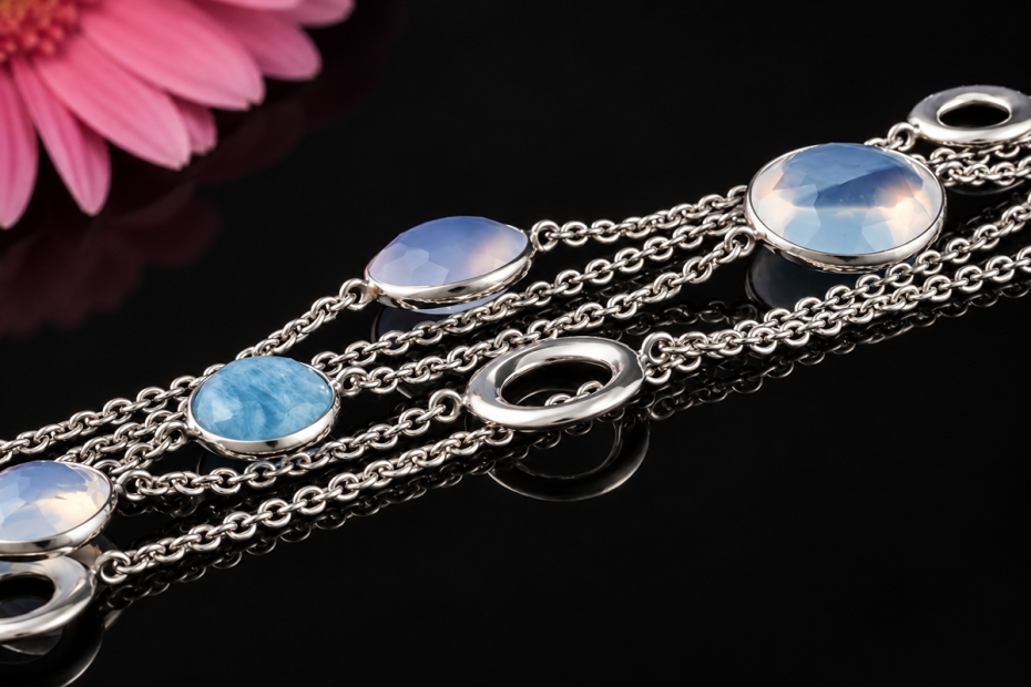 Zoccai Mehrreihiges Armband mit Chalzedon & Aquamarin in 750er Weißgold 