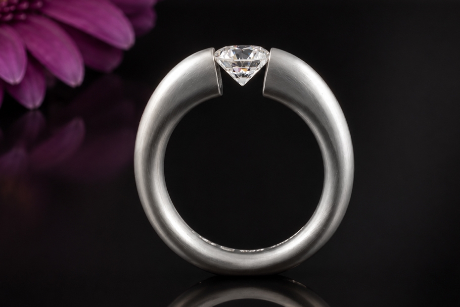 Niessing Spannring Solitär Ring Rund Diamant Brillant 1,06 Ct Platin 950 