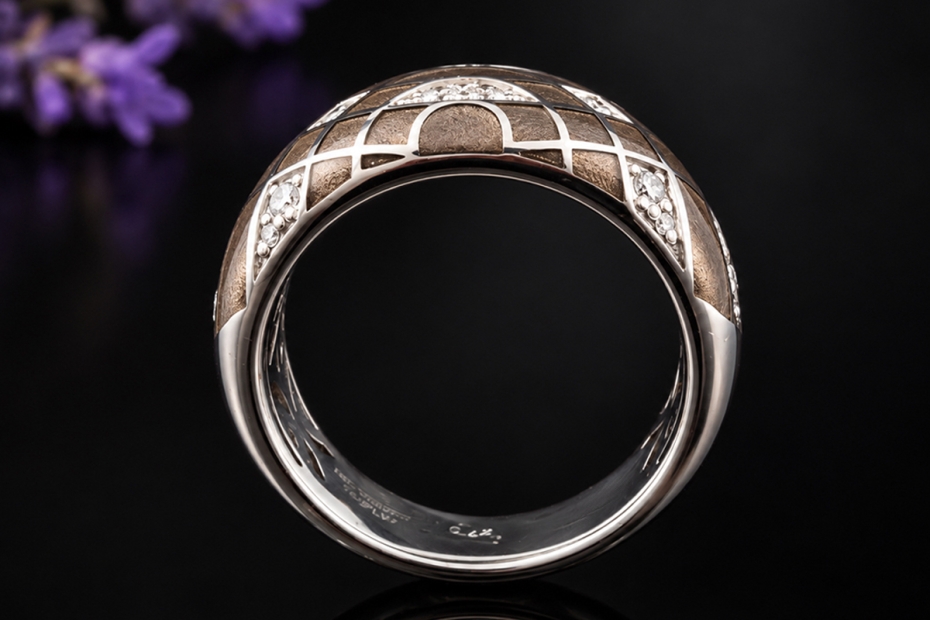 Leo Wittwer Ring mit Emaille Braun - Grau und Diamanten in Weißgold 750 