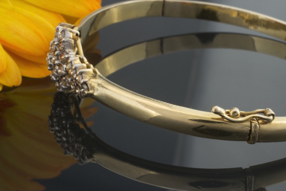 Armreif Armband mit 1 Carat Cognac Diamanten Brillanten in Gelbgold 585 