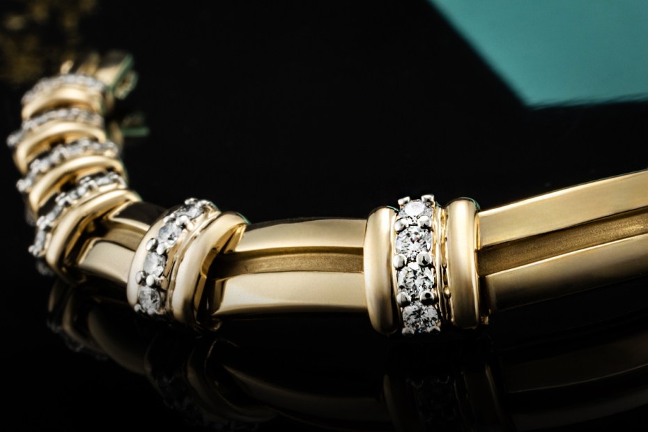 Tiffany & Co Armband Gliederarmband Diamanten in Gelbgold 750 mit Platin 