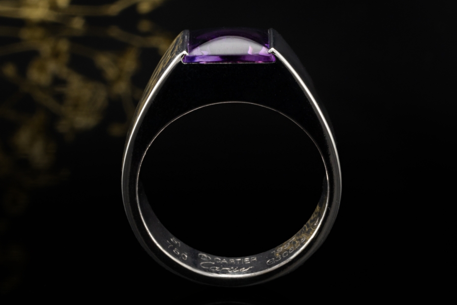 Cartier Tank Ring mit Amethyst Lila Großes Modell Gr. 52 in Weißgold 750 