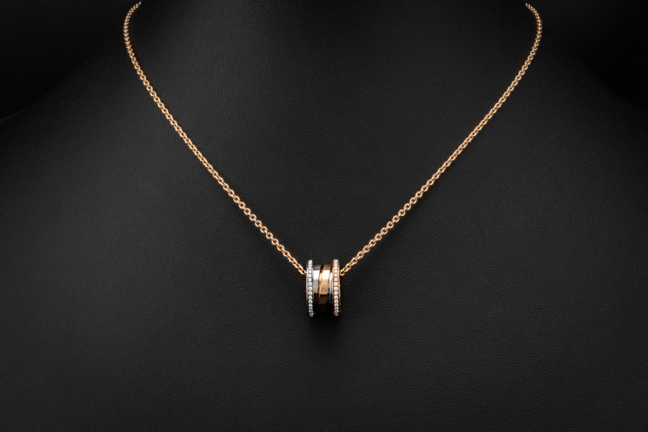 BVLGARI B.zero1 Collier Kette Anhänger Diamanten 750er Roségold Weißgold 