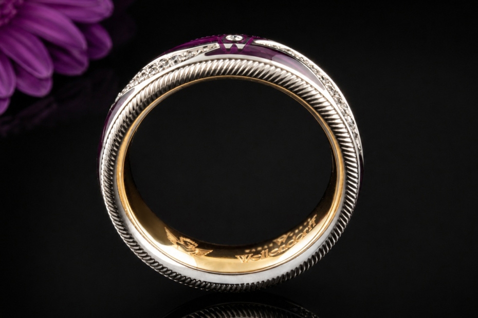 Wellendorff Ring Purpurkuss Lila Drehring Diamanten in Weißgold Full Set 