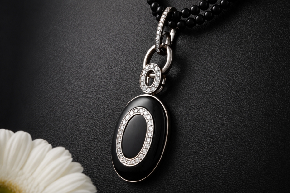 Exklusives Onyx Diamant Collier Kette und Anhänger wandelbar in Weißgold 