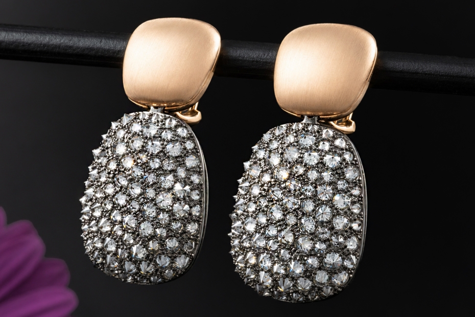 Hollfelder Punk-Couture Ohrringe Ohrhänger Graue Diamanten in 750er Gold 