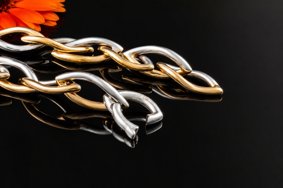Clioro Armband Italienische Bicolor Handarbeit Weißgold und Roségold 750 
