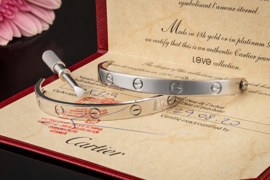 Cartier Love Armreif Armband Neues Modell in Weißgold 750 Gr 17 Full Set 