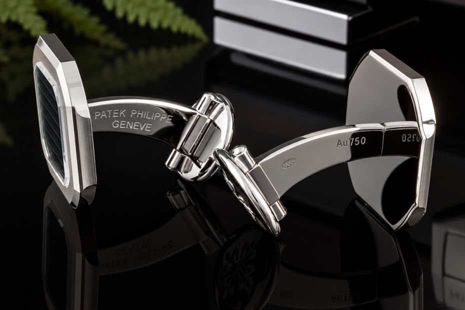 Patek Philippe Cubitus Weißgold Manschettenknöpfe Sonnenschliff Grün OVP 