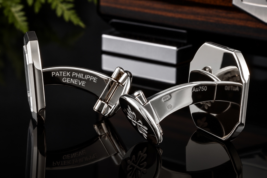 Patek Philippe Cubitus Weißgold Manschettenknöpfe Sonnenschliff Blau OVP 