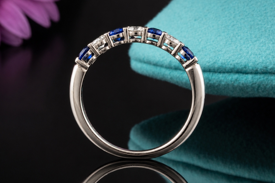 Tiffany & Co. Forever Ring Halbmemoire Saphire & Diamanten in Platin 950 