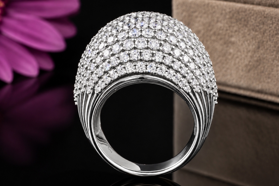 Hollfelder Prachtvoller Cocktailring mit 5 Ct. Diamanten in Weißgold 750 