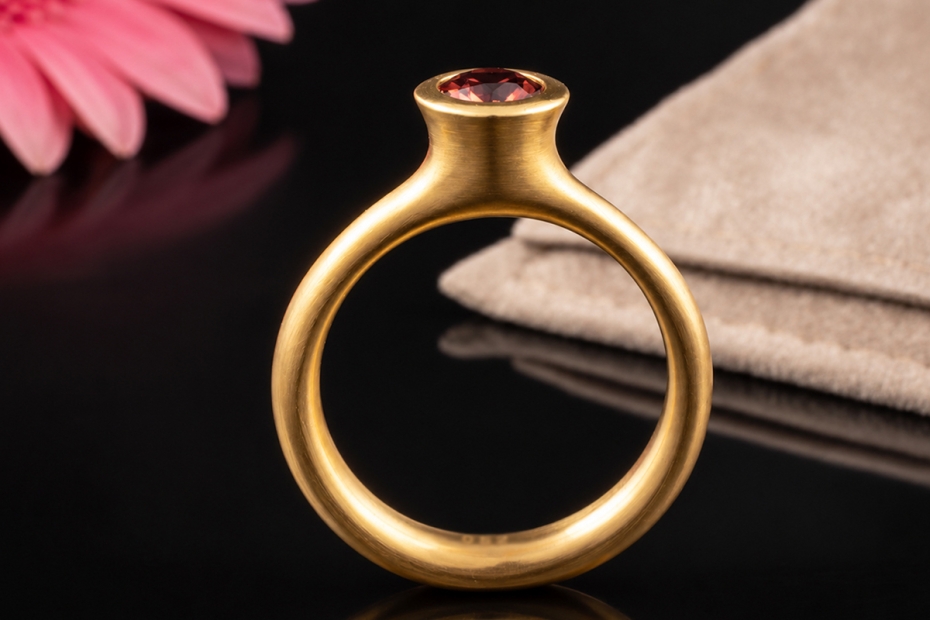 Hollfelder Creations Solitär Ring Roter Granat Mattiertes 750er Roségold 