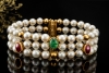 Vintage Perlenarmband Armreif Smaragd Rubin Saphir Cabochon Gelbgold 750 