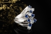 Verspielter Vintage Ring Saphire und Diamanten Blau Weiß in Weißgold 750 