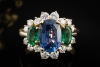Farbenfroher Cluster Ring mit Saphir Smaragd Diamanten in 750er Roségold 