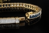 Armband Saphire und Diamanten eckig Tennisarmband Blau Weiß Gelbgold 750 