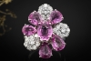 Sommerlicher Blüten Ring Pinke Saphire und Diamanten in 750er Weißgold 