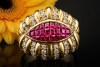 Ring mit Carré Rubinen und Diamanten im Vintage Design Gelbgold 750 