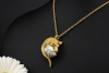 Anhänger Brosche Krokodil Barockperle und Diamanten Gelbgold Handarbeit 