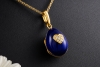 Fabergé Anhänger Gold Ei-Medaillon Herz Versteck Diamanten Emaille Blau 