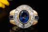 Prunkvoller Ring mit Saphir und Diamanten Massive 750er Gold Handarbeit 