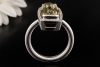 Ring Langer facettierter Citrin mit Diamanten in Weißgold 750 Handarbeit 