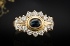 Saphir Ring Klassiker mit feurigen Diamanten 750er Gelbgold Handarbeit 