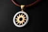 BVLGARI Tondo Sun Collier Kette Leder Braun Anhänger Sonne in 750er Gold 