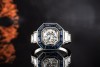 Art Deco Ring mit Brillant Diamanten und Saphir 2,25 Ct in Platin Arbeit 