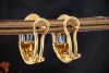 Halbcreolen Ohrringe mit Baguette Saphir und Diamanten in 750er Gelbgold 