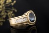 Saphir Ring mit Baguette Diamanten massiv gefertigt in 750er Gelbgold 