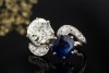 Antiker Saphir und Diamant Ring Altschliff Blau Weiß in Weißgold Arbeit 