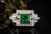 Antiker Smaragd Ring Emerald Cut mit Diamanten 750er Weißgold Gelbgold 