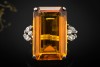 Ring im Art Déco Stil mit Citrin und Diamanten 750er Weißgold Handarbeit 