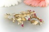 50er Jahre Brosche Nadel mit Brillanten & Rubin in 750er Gold 