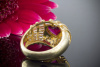 Herz Rubin Ring mit Diamanten Goldschmiedearbeit in 750er Gelbgold 